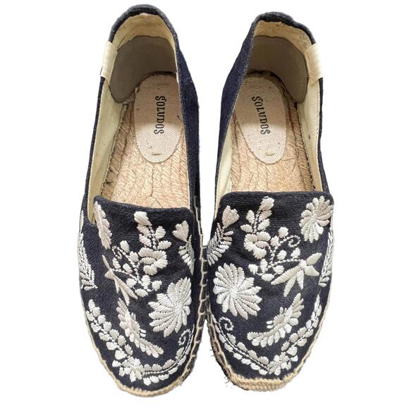 Soludos Women's Embroidered Espadrilles in Navy - 6 - Picture 1 of 7